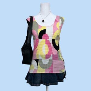 multicolor geometric textured vintage 90s popcorn tank top quirky funky downtown